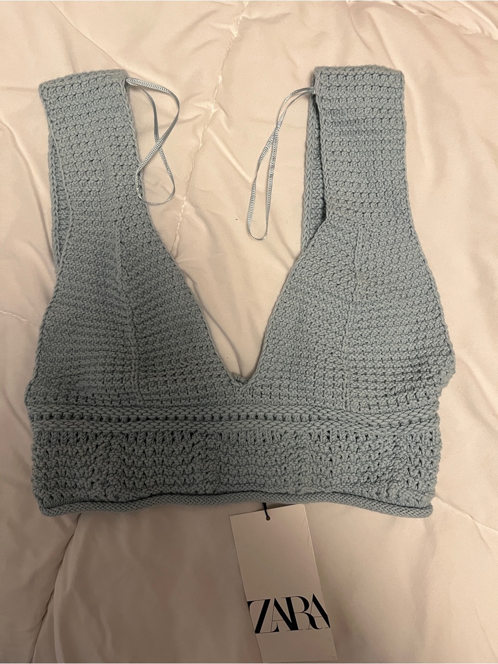 ZARA Light Blue Crochet Bralette Top